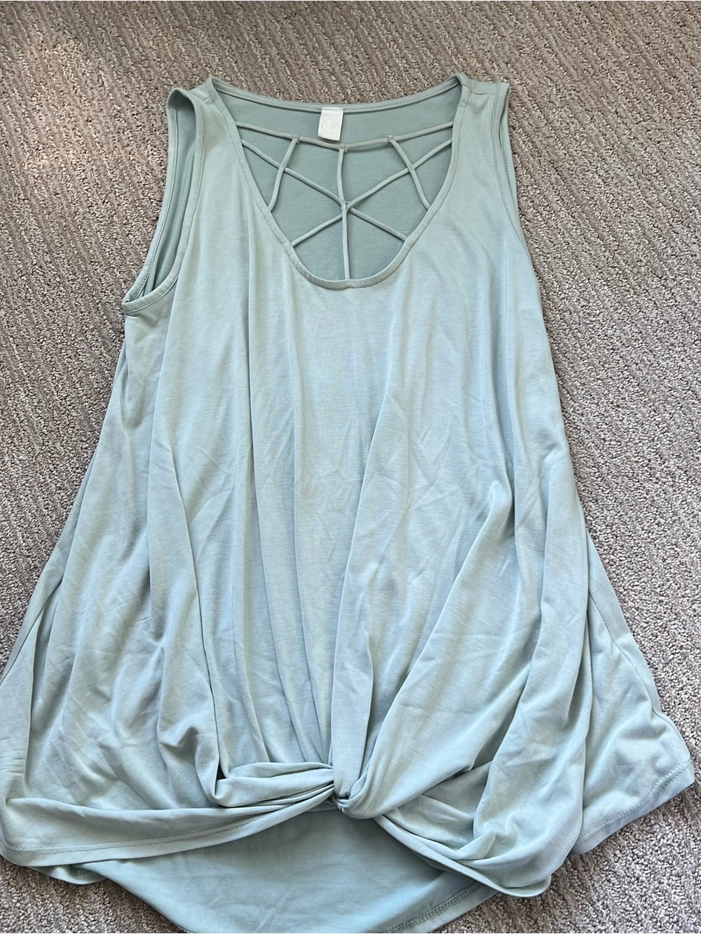 Women's Light Sage Twist-Hem Tank with Lattice Back